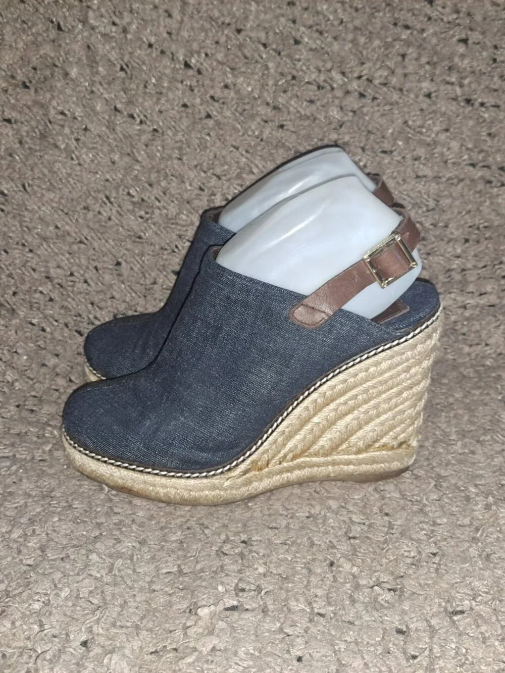 TORY BURCH-Blue Denim/Leather Slingback Platform Espadrille Wedge-SZ 9-Excellent
